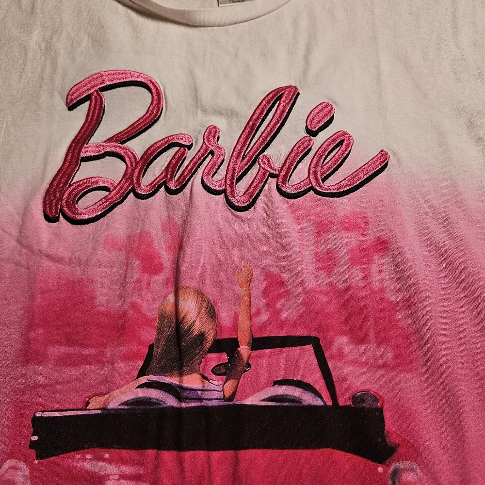 Barbie The Movie T-Shirt Women's XXL Pink Ombre Embroidered‎ Logo Mattel